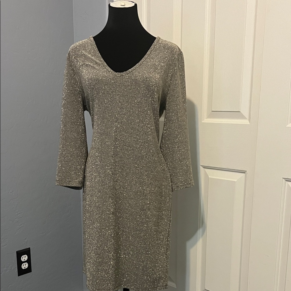 Elegant Long Sleeve Metallic  Gold Dress